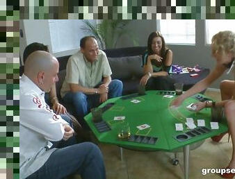 Boring poker game quickly turns into the wild pussy stuffing