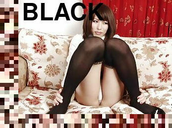 Cute black stockings on a masturbating Japanese tranny