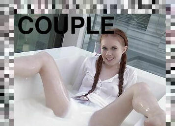 Redheaded teen is soaking wet as she fucks a big cock