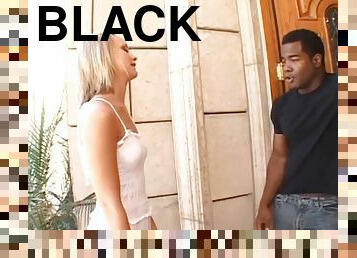 Stunning blonde gladly gets into a threesome with black guys