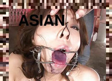 Cock and cum whore opens her Asian mouth for hot loads