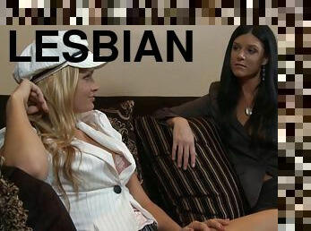 Fancy lesbian couple make out passionately shortly after their legal engagement