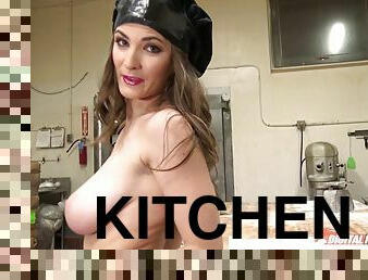 The new girl in the kitchen fucks the head chef in the kitchen