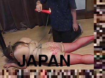 Voluptuous Japanese BDSM leash walking hot wax on big butt