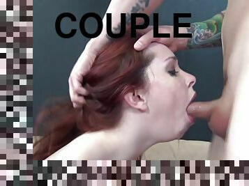 Messy throat fucking of a slutty redhead craving his load