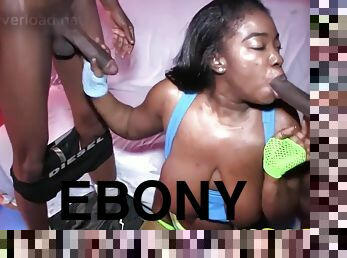 Ebony MILF serves two long black dicks