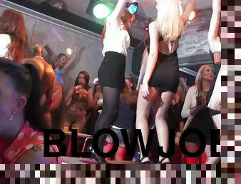 Wildly slutty party girls give blowjobs and get fucked