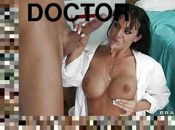 Deep Throated Brunette Doctor Savannah Stern Gets a Facial In Stockings
