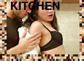 Anal sex for a kinky teen in the kitchen