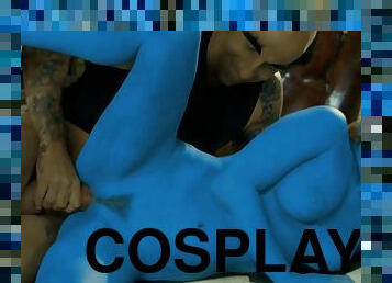 Hot girl cosplaying smurf in the craziest pussy fuck action