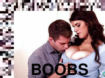 Horny man is lucky to fuck chubby bitch with huge boobs