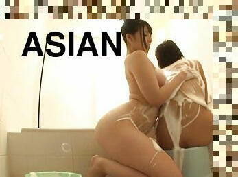 Asian Brunette Takes A Soapy Bath With A Horny Guy