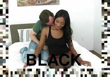 Bigass black babe sucking before cockriding