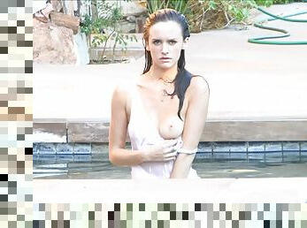 Succulent Jayden 2 Gets A Wet T-shirt In A Pool Outdoors