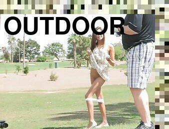 Salacious flasher Jody shows her ass and pussy in the park