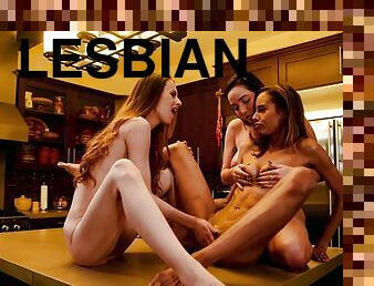 orgija, lesbietės, pornožvaigždė, seksas-tryse, virtuvė