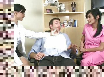 Incredible Threesome Between Two Dentist Ladies And A Hot Patient