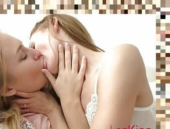 Sexy blonde lesbians get passionate kissing and making out