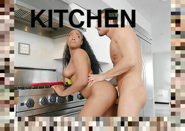 Hot kitchen sex scene with superb ebony babe Lala Ivey
