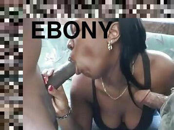 Nasty ebony chick gets double penetrated by two Blacks