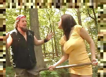 Busty brunette mom gets fucked by some nerd in a forest