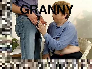 Nasty granny Jenny gets her mouth and cunt fucked deep indoors