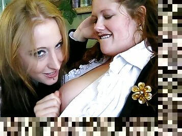 Chubby Redhead Has a Lesbian Moment with a Horny Blonde