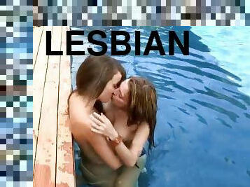 Poolside lesbian glory with some stunning babes