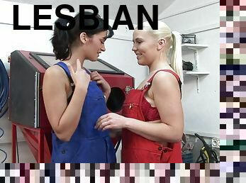 Hot teens have a lesbian scene in the garage