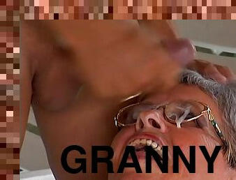 Lewd granny Adele blows and enjoys some naughty banging in the yard
