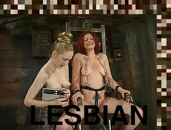 Pussy and Nipple Torture in Lesbian Bondage Session for Redhead
