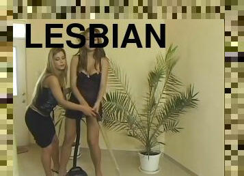 Hot chicks in skirts have passionate lesbian sex in a bedroom