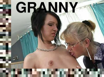 Kinky granny has lesbian sex with much younger girl