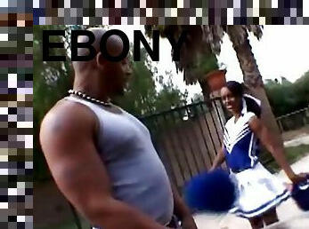 Stunning ebony cheerleader moans with her black man