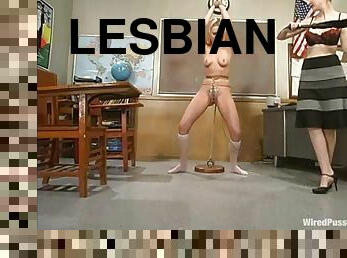 Lesbian BDSM Action with Bondage and Wicked Toying in Classroom