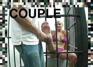 Jailed blond bitch is sucking a cock for freedom