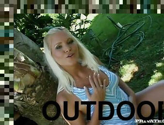 Attractive Blonde Kathy Anderson Sucking Cock Outdoors
