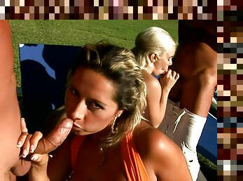 Daria Glower and Nesty enjoy terrific foursome sex in the garden