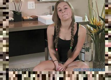 Madison Chandler the blonde teen with pigtails sucks a cock