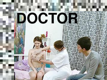 Pigtailed Katia gets nailed in front of a doctor