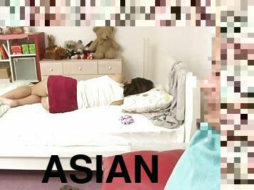 Hungry Asian girl gets a huge cock alarm