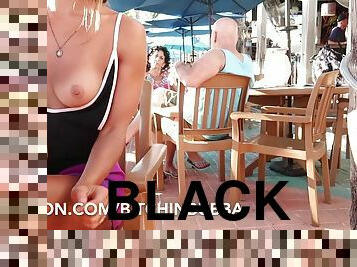 Black Bikini and Beautiful Big Tits in Public
