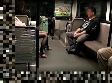 Voyeur video with Japanese chick sucking dicks in a subway train