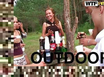 Warning! Bunch of horny and naughty babes are in the outdoor orgy