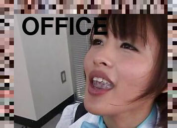 Nasty office girl gives a blowjob to some dude at her work place