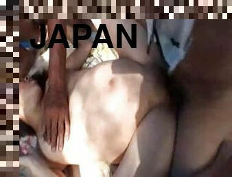 Pregnant Japanese girl gets fucked rough by two guys