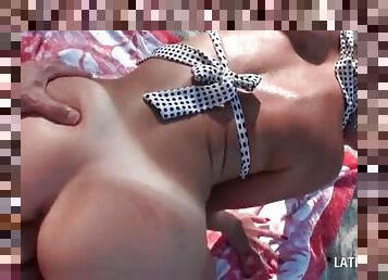 Latina in swim suit gets fucked in POV at the beach