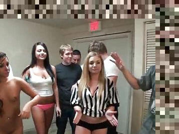 Orgy party with college tempting girls playing sex games
