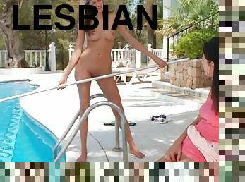 Lovely Lesbians Playing By The Pool