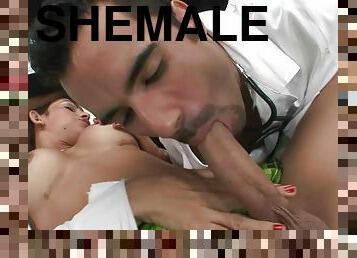 Horny shemale babe fucks a doctor in a hospital